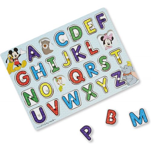  Melissa & Doug Disney Wooden Peg Puzzles Set: Letters, Numbers, and Shapes and Colors