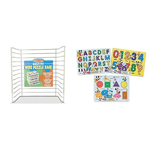  Melissa & Doug Multi Fit Wire Puzzle Rack & Disney Peg Puzzle Bundle Alphabet, Numbers, Shapes & Colors