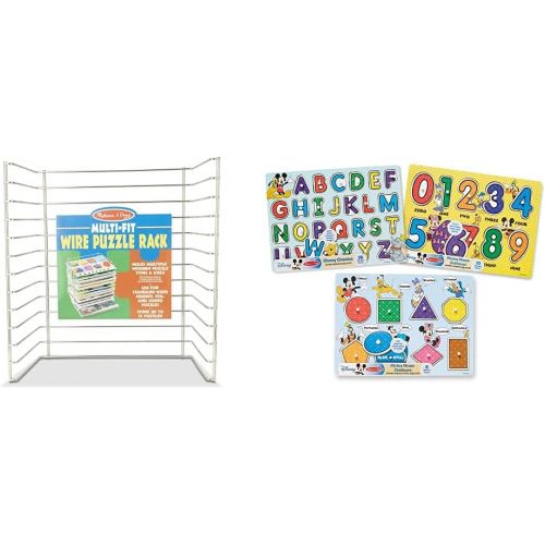  Melissa & Doug Multi Fit Wire Puzzle Rack & Disney Peg Puzzle Bundle Alphabet, Numbers, Shapes & Colors