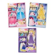 Melissa & Doug Disney Cinderella, Belle, and Rapunzel Magnetic Dress Up Wooden Dolls Pretend Play Set