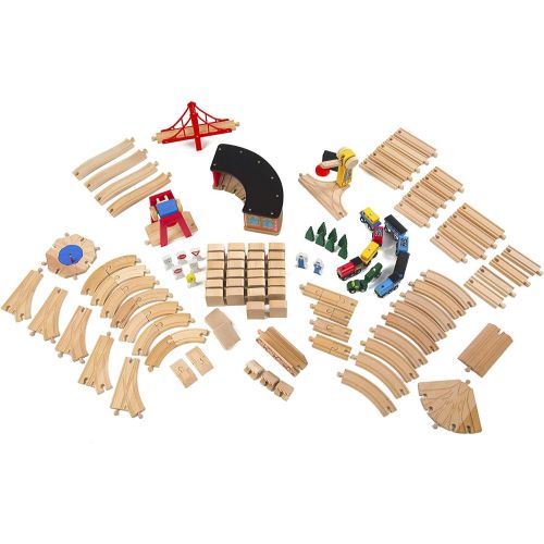  Melissa & Doug Wooden Railway Set, 130 Pieces (E-Commerce Packaging, Great Gift for Girls and Boys - Best for 3, 4, 5 Year Olds and Up)