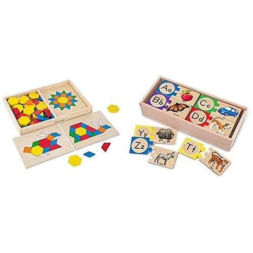  Melissa & Doug Pattern Blocks and Boards Classic Toy (Best for 3, 4, 5, and 6 Year Olds) & Self-Correcting Alphabet Letter Puzzles (Best for 4, 5, and 6 Year Olds)