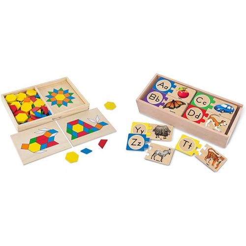  Melissa & Doug Pattern Blocks and Boards Classic Toy (Best for 3, 4, 5, and 6 Year Olds) & Self-Correcting Alphabet Letter Puzzles (Best for 4, 5, and 6 Year Olds)