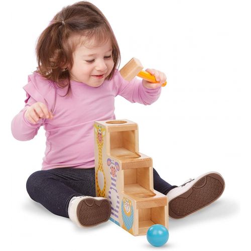  Melissa & Doug First Play Pound & Roll Stairs Wooden 3 Piece Baby Kids Hammer & Ball Toy