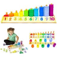 Melissa & Doug Counting Shape Stacker (Wooden Educational Toy with 55 Shapes and 10 Number Tiles, Great Gift for Girls and Boys - Best for 2, 3, 4, 5 and 6 Year Olds)
