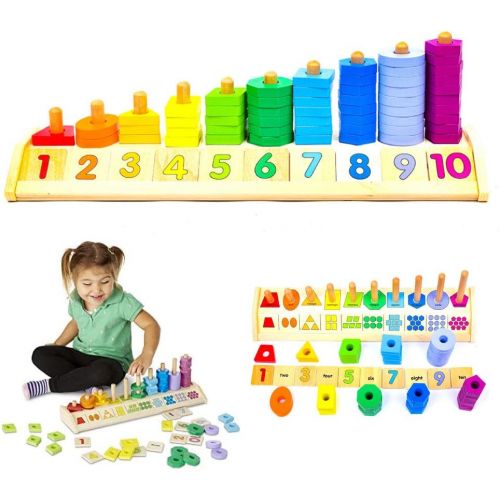  Melissa & Doug Counting Shape Stacker (Wooden Educational Toy with 55 Shapes and 10 Number Tiles, Great Gift for Girls and Boys - Best for 2, 3, 4, 5 and 6 Year Olds)