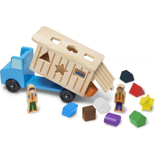  Melissa & Doug Shape-Sorting Wooden Dump Truck Toy (Quality Craftsmanship, 9 Colorful Shapes and 2 Play Figures, Great Gift for Girls and Boys - Best for 2, 3, 4, and 5 Year Olds)