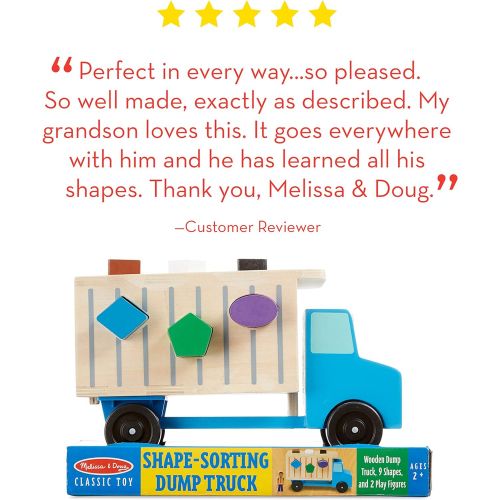  Melissa & Doug Shape-Sorting Wooden Dump Truck Toy (Quality Craftsmanship, 9 Colorful Shapes and 2 Play Figures, Great Gift for Girls and Boys - Best for 2, 3, 4, and 5 Year Olds)