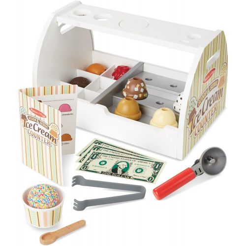  [무료배송]Melissa & Doug Wooden Scoop and Serve Ice Cream Counter (28 pcs) - Play Food and Accessories