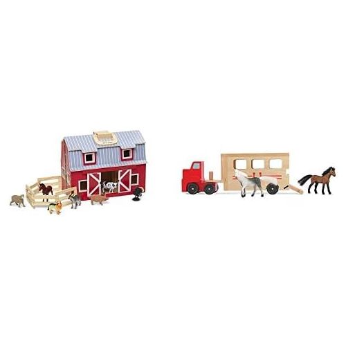  Melissa & Doug Fold & Go Barn & Horse Carrier