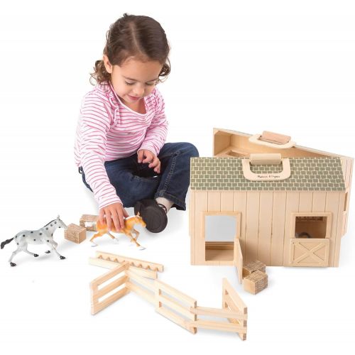  Melissa & Doug Fold and Go Wooden Horse Stable Dollhouse With Handle and Toy Horses (11 pcs)