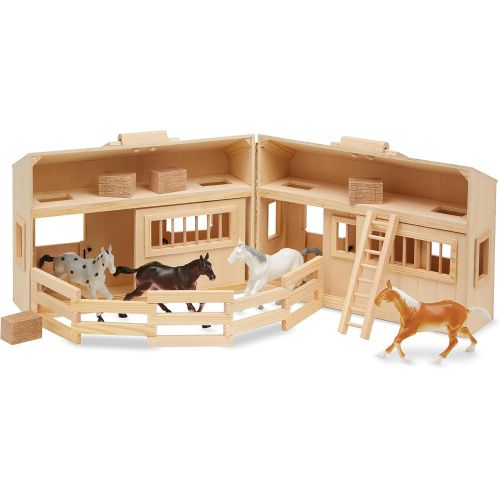  Melissa & Doug Fold and Go Wooden Horse Stable Dollhouse With Handle and Toy Horses (11 pcs)