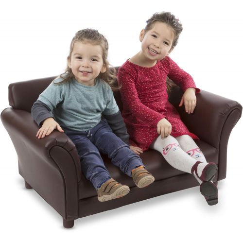  Melissa & Doug Childs Sofa, Coffee Faux Leather Childrens Furniture, Kid-Sized Sofa, Sturdy Construction & Quality Materials, 34.4 H x 20.5 W x 18.3 L