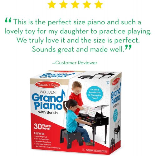  Melissa & Doug Learn-To-Play Classic Grand Piano With 30 Keys, Color-Coded Songbook, and Non-Tip Bench