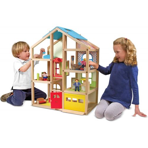  Melissa & Doug Hi-Rise Wooden Dollhouse With 15 pcs Furniture - Garage and Working Elevator