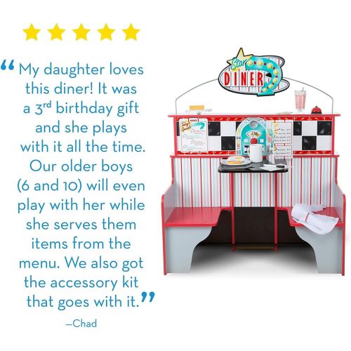  Melissa & Doug Star Diner Restaurant, Play Set & Kitchen, Wooden Diner Play Set, Two Play Spaces in One, 35 H x 23 W x 43.5 L