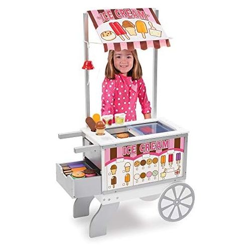  Melissa & Doug Wooden Snacks & Sweets Food Cart, Play Sets & Kitchens, Reversible Awning, 40+ Play Food Pieces, 49 H x 25.5 W x 13.5 L