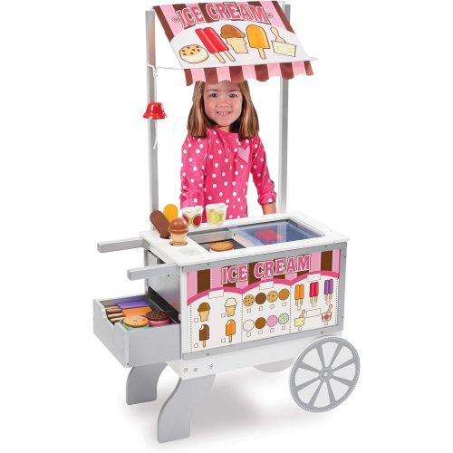  Melissa & Doug Wooden Snacks & Sweets Food Cart, Play Sets & Kitchens, Reversible Awning, 40+ Play Food Pieces, 49 H x 25.5 W x 13.5 L