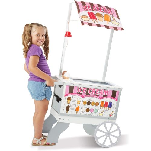  Melissa & Doug Wooden Snacks & Sweets Food Cart, Play Sets & Kitchens, Reversible Awning, 40+ Play Food Pieces, 49 H x 25.5 W x 13.5 L