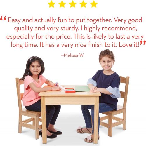  Melissa & Doug Solid Wood Table & Chairs, Kids Furniture, Sturdy Wooden Furniture, 3-Piece Set, 20” H x 23.5” W x 20.5” L