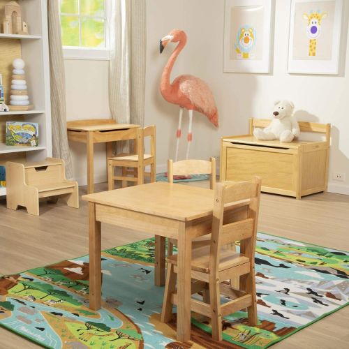  Melissa & Doug Solid Wood Table & Chairs, Kids Furniture, Sturdy Wooden Furniture, 3-Piece Set, 20” H x 23.5” W x 20.5” L