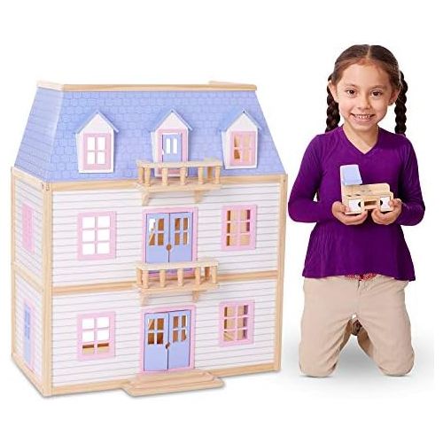  Melissa & Doug Modern Wooden Multi-Level Dollhouse With 19 pcs Furniture [White]