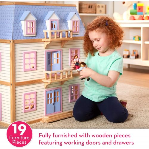  Melissa & Doug Modern Wooden Multi-Level Dollhouse With 19 pcs Furniture [White]