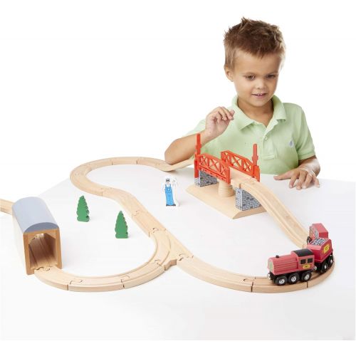  Melissa & Doug Childrens Swivel Bridge Train Set