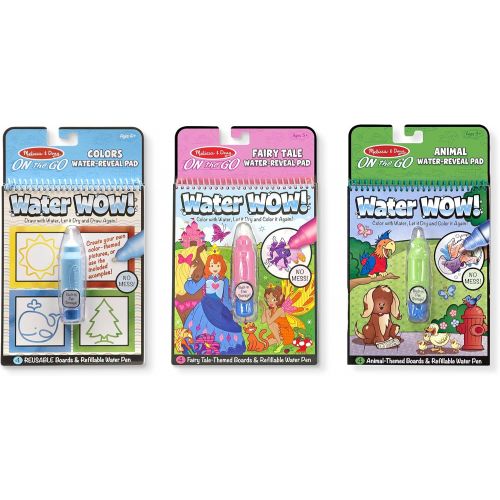  Melissa & Doug On the Go Water Wow! Reusable Water-Reveal Activity Pads, 3-pk, Colors and Shapes, Fairy Tales, Animals