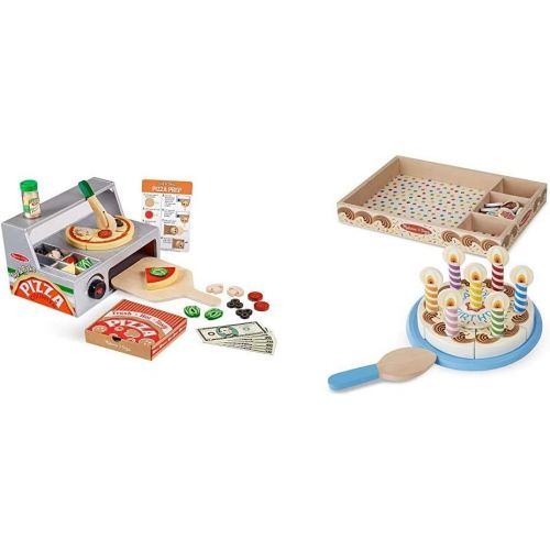  Melissa & Doug Top and Bake Wooden Pizza Counter Play Food Set, Pretend Play, Helps Support Cognitive Development, 34 Pieces, 7.75 H x 9.25 W x 13.25 L