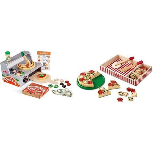  Melissa & Doug Top and Bake Wooden Pizza Counter Play Food Set, Pretend Play, Helps Support Cognitive Development, 34 Pieces, 7.75 H x 9.25 W x 13.25 L