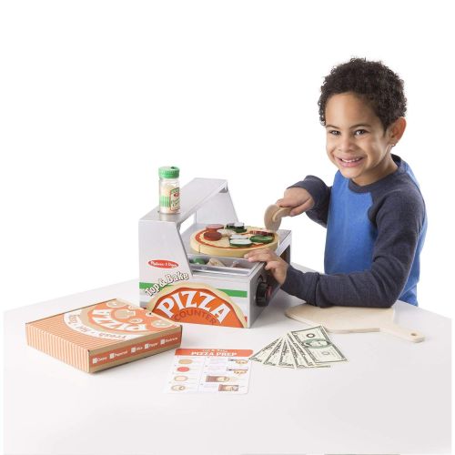  Melissa & Doug Top and Bake Wooden Pizza Counter Play Food Set, Pretend Play, Helps Support Cognitive Development, 34 Pieces, 7.75 H x 9.25 W x 13.25 L