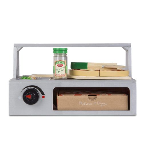  Melissa & Doug Top and Bake Wooden Pizza Counter Play Food Set, Pretend Play, Helps Support Cognitive Development, 34 Pieces, 7.75 H x 9.25 W x 13.25 L
