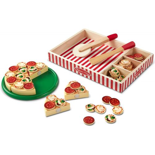  Melissa & Doug Top and Bake Wooden Pizza Counter Play Food Set, Pretend Play, Helps Support Cognitive Development, 34 Pieces, 7.75 H x 9.25 W x 13.25 L