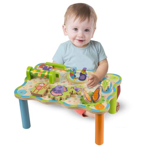  Melissa & Doug First Play Jungle Wooden Activity Table, Baby and Toddler Toy, Sturdy Wooden Construction, Helps Develop Fine Motor Skills, 12” H x 11” W x 17” L