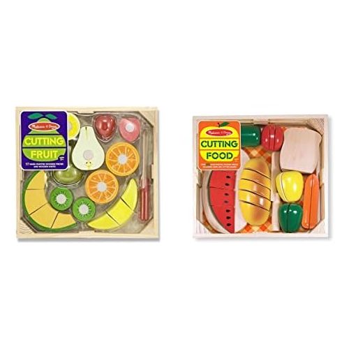  Melissa & Doug Cutting Food - Play Food Set With 25+ Hand-Painted Wooden Pieces, Knife, and Cutting Board With Melissa & Doug Cutting Fruit Set - Wooden Play Food Kitchen Accessory