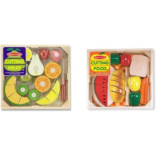  Melissa & Doug Cutting Food - Play Food Set With 25+ Hand-Painted Wooden Pieces, Knife, and Cutting Board With Melissa & Doug Cutting Fruit Set - Wooden Play Food Kitchen Accessory