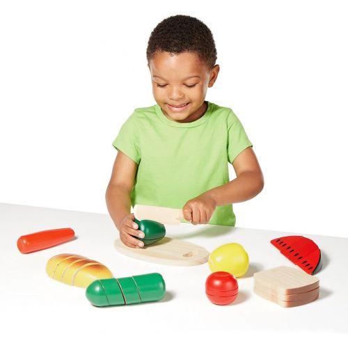  Melissa & Doug Cutting Food - Play Food Set With 25+ Hand-Painted Wooden Pieces, Knife, and Cutting Board With Melissa & Doug Cutting Fruit Set - Wooden Play Food Kitchen Accessory