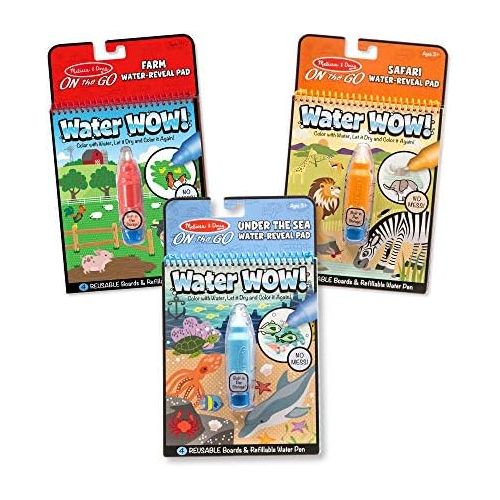  [아마존베스트]Melissa & Doug Water Wow! Reusable Color with Water Activity Pad 3-Pack, Farm, Safari, Under the Sea