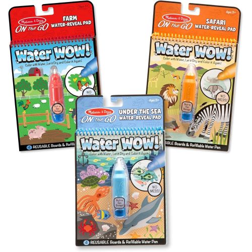  [아마존베스트]Melissa & Doug Water Wow! Reusable Color with Water Activity Pad 3-Pack, Farm, Safari, Under the Sea