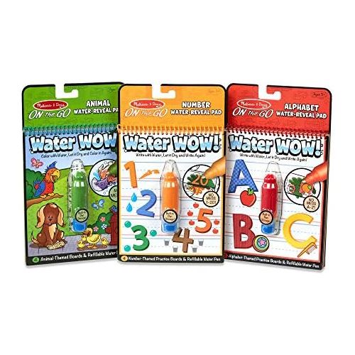  [아마존베스트]Melissa & Doug Water Wow! Reusable Color with Water On the Go Activity Pad 3-Pack, Animals, Alphabet, Numbers