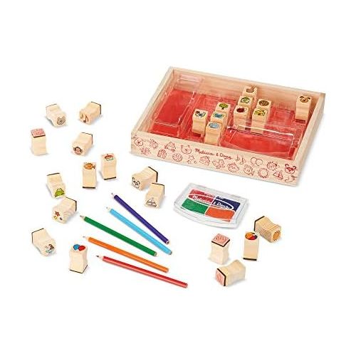  [아마존베스트]Melissa & Doug Wooden Favorite Things Stamp Set (Arts & Crafts, Sturdy Wooden Storage Box, Washable Ink, 26 Pieces, 10.45” H x 8.25” W x 1.6” L)