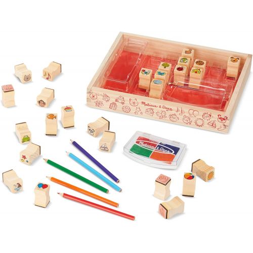  [아마존베스트]Melissa & Doug Wooden Favorite Things Stamp Set (Arts & Crafts, Sturdy Wooden Storage Box, Washable Ink, 26 Pieces, 10.45” H x 8.25” W x 1.6” L)