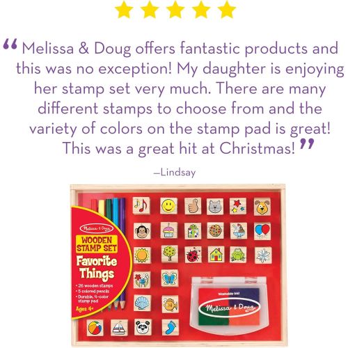  [아마존베스트]Melissa & Doug Wooden Favorite Things Stamp Set (Arts & Crafts, Sturdy Wooden Storage Box, Washable Ink, 26 Pieces, 10.45” H x 8.25” W x 1.6” L)