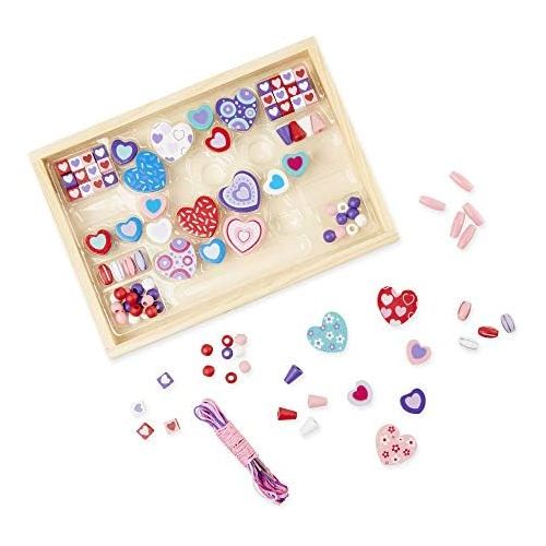  [아마존베스트]Melissa & Doug Sweet Hearts Bead Set, Arts & Crafts, Easy to Use, Handy Wooden Tray, 120 Wooden Beads & 5 Color Cords, 9.75” H x 6.95” W x 1” L