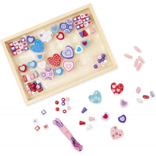  [아마존베스트]Melissa & Doug Sweet Hearts Bead Set, Arts & Crafts, Easy to Use, Handy Wooden Tray, 120 Wooden Beads & 5 Color Cords, 9.75” H x 6.95” W x 1” L