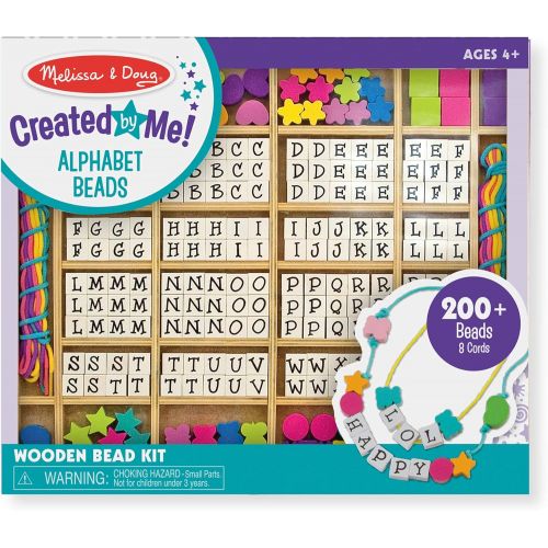  [아마존베스트]Melissa & Doug Deluxe Created By Me! Wooden Alphabet Beads Set (Jewelry-Making Kit, Over 200 Beads, 8 Cords)