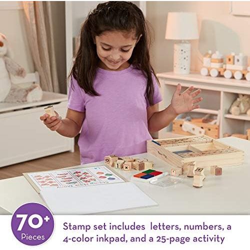  [아마존베스트]Melissa & Doug Deluxe Wooden Stamp Set - ABCs 123s (Arts & Crafts, 4-Color Inkpad, 70+ Pieces)