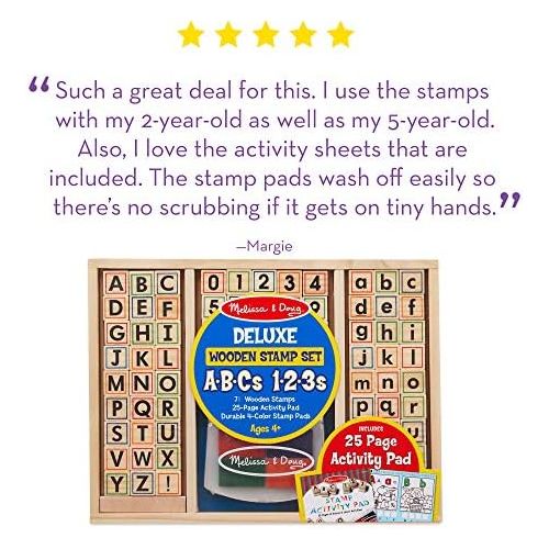  [아마존베스트]Melissa & Doug Deluxe Wooden Stamp Set - ABCs 123s (Arts & Crafts, 4-Color Inkpad, 70+ Pieces)