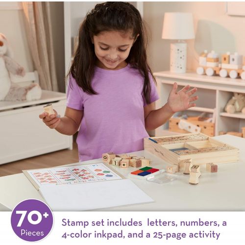  [아마존베스트]Melissa & Doug Deluxe Wooden Stamp Set - ABCs 123s (Arts & Crafts, 4-Color Inkpad, 70+ Pieces)